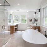 Master bath with the latest in luxury devices and an abundance of bright streaming light.